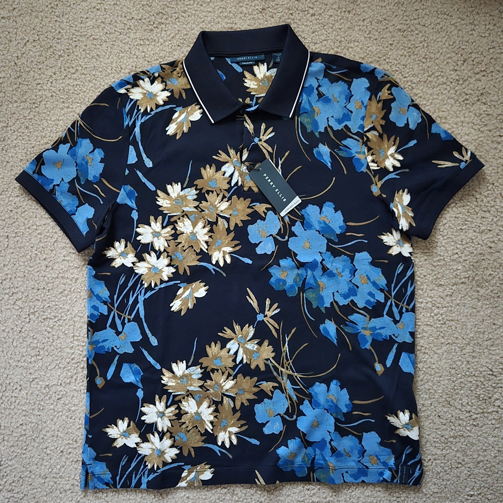 NWT Perry Ellis Floral Men's Polo Shirt Size M